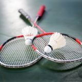 badminton racquet and birdie